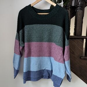American Eagle Outfitters Colorblock Sweater - Green, Purple, Blue